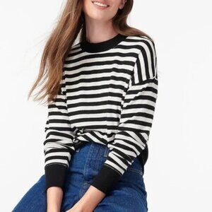 J.Crew Super Cozy Mock Neck Pullover Sweater Black White Stripe Size Large